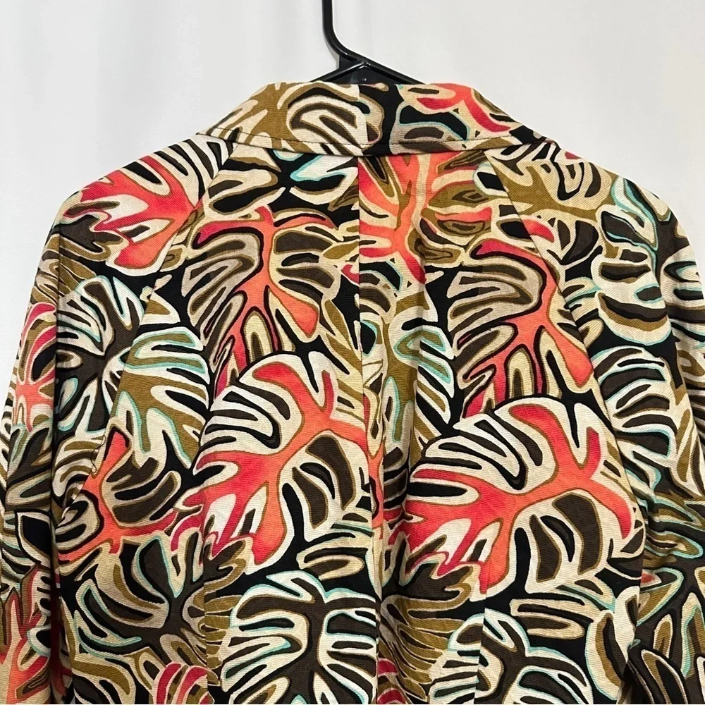 90s Vintage R.Q.T Women's Leaf Print Multicolor Front Button Jacket sz M